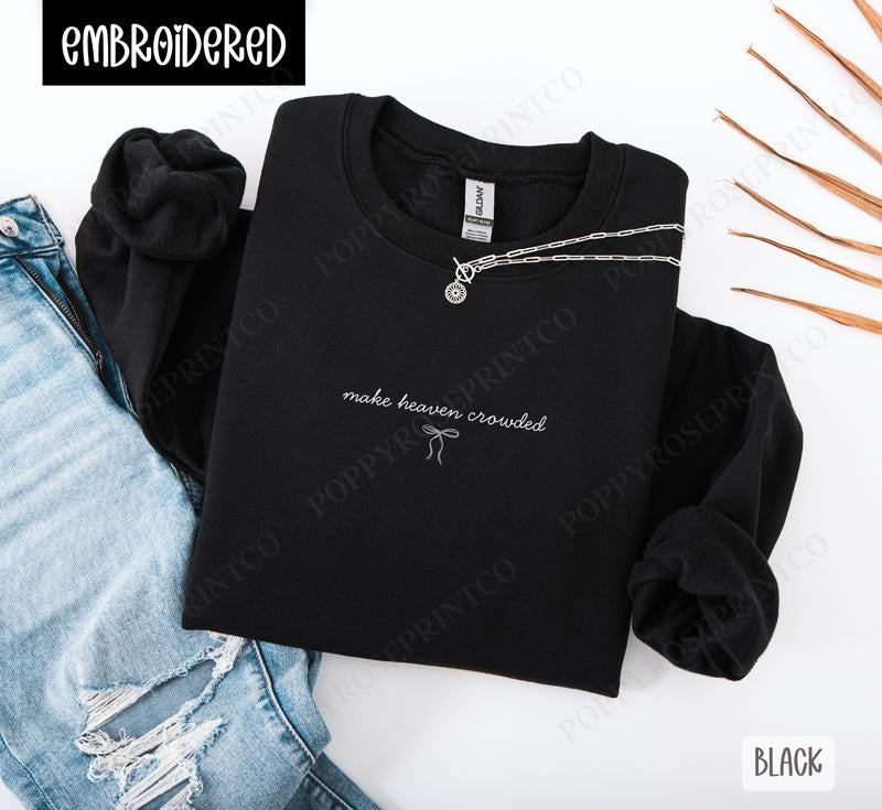 Coquette Make Heaven Crowded Embroidered Crewneck Sweatshirt T-Shirts, Hoodie | PodTeesHub.com