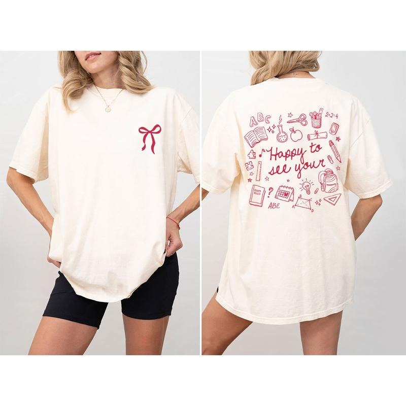Coquette Red Bow Teacher Shirt, Back to School Gift, First Day of School Tee, Cute Shirt for Teacher's Daily Wear,...