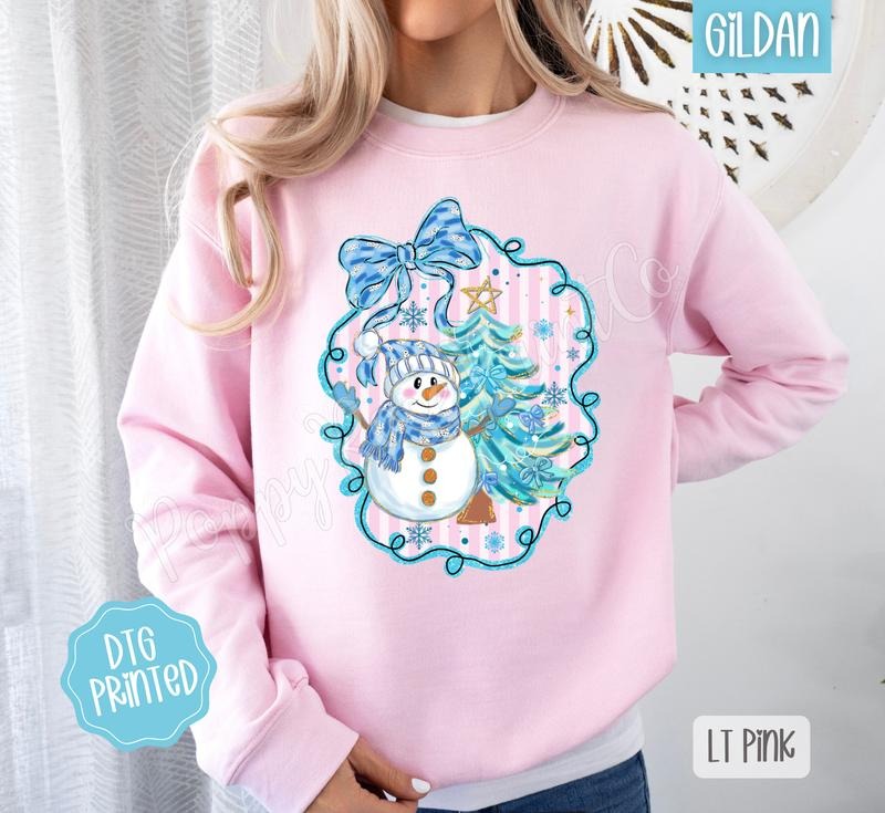 Coquette Snowman Sweatshirt, Trendy Women's Winter Crewneck T-Shirts, Hoodie | PodTeesHub.com