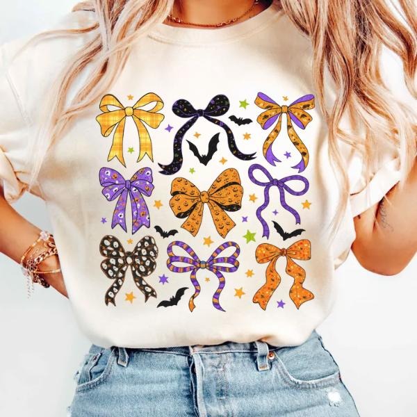 Coquette Spooky Season Sweatshirt, Preppy Halloween Coquette Bow Shirt & Sweatshirt Hoodie | PodTeesHub.com