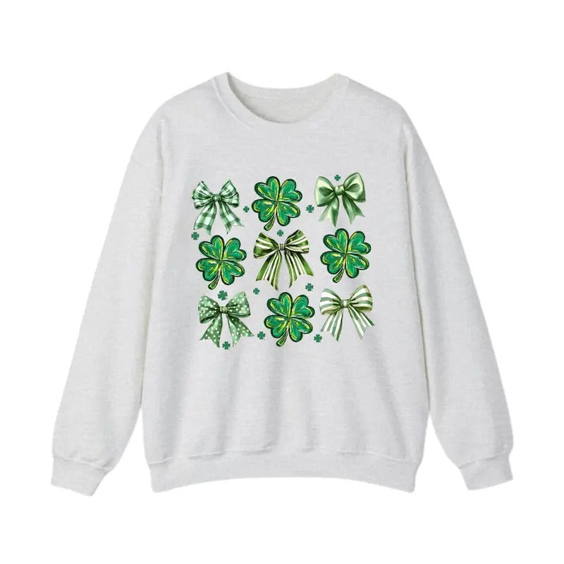 Coquette St. Patrick's Day Bow Sweatshirt – Shamrock Lucky Bow Classic Menswear Cotton Top, Trendy Irish Brushstroke...