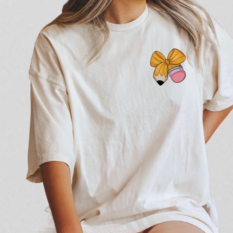 Coquette Yellow Bow Teacher Shirt, Pencil Teacher Tee, Cute Pencil Bow Back to School T-Shirt, Teacher Appeciation Gift,...