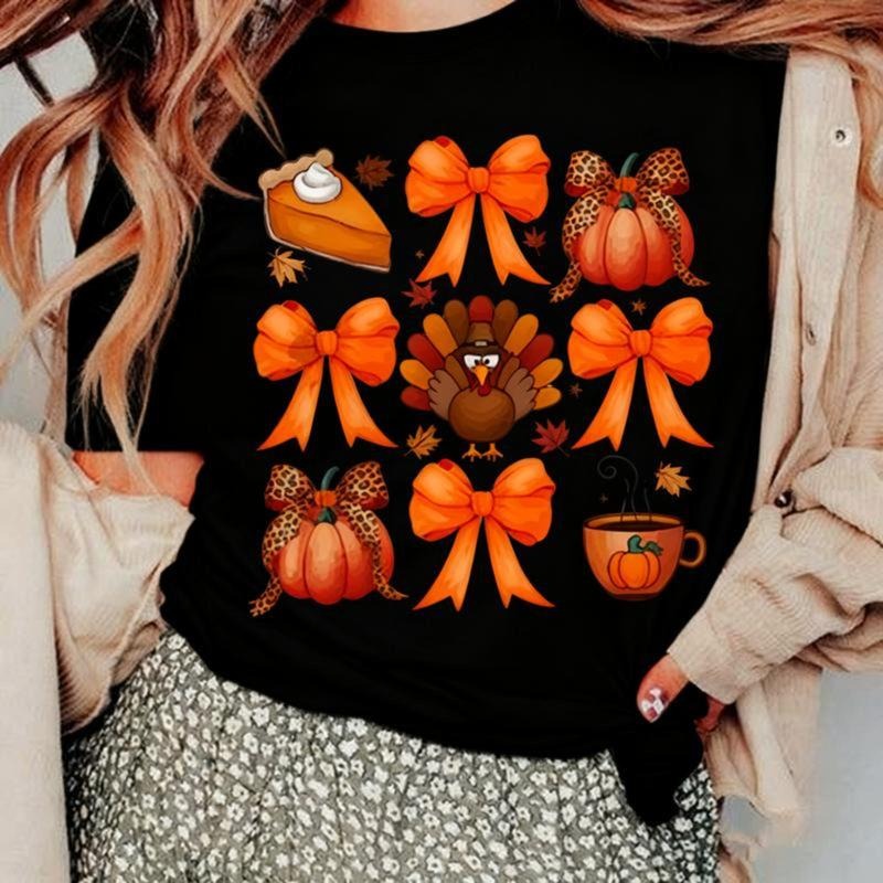 Cotton Coquette Bow Pumpkin Pie Turkey Thanksgiving Autumn Fall T-Shirt Hoodie, Sweatshirt | PodTeesHub.com