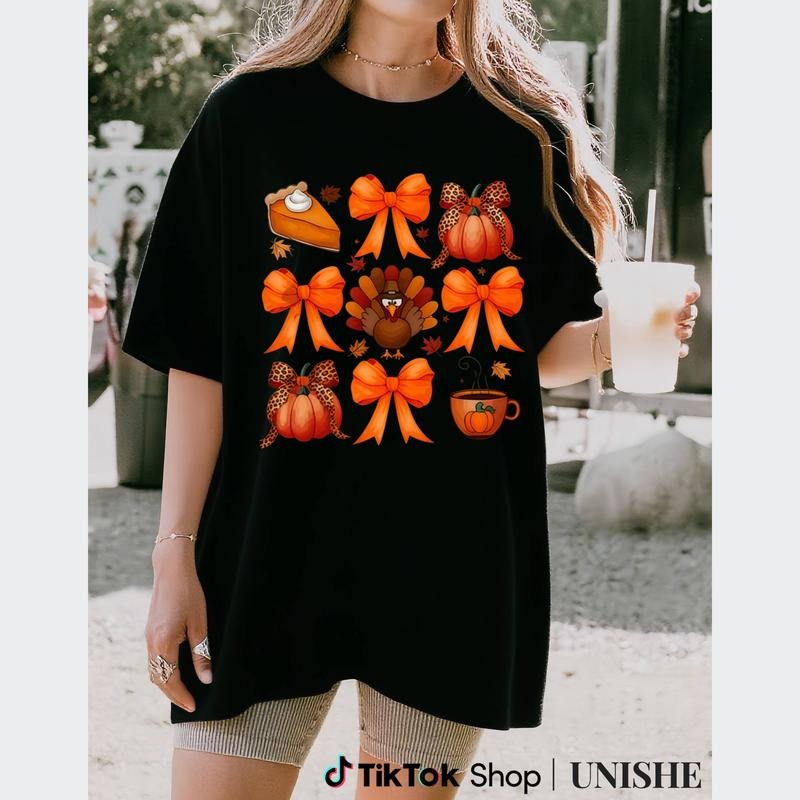 Cotton Coquette Bow Turkey and Pumpkin Pie Tee for Autumn Festivities Hoodie, Sweatshirt | PodTeesHub.com