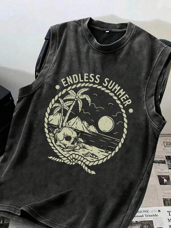 Cotton Retro Distressed Men's Sleeveless Round Neck Top, Stylish Casual Wear for Summer, Fitted Design for Ages 13 to 44...