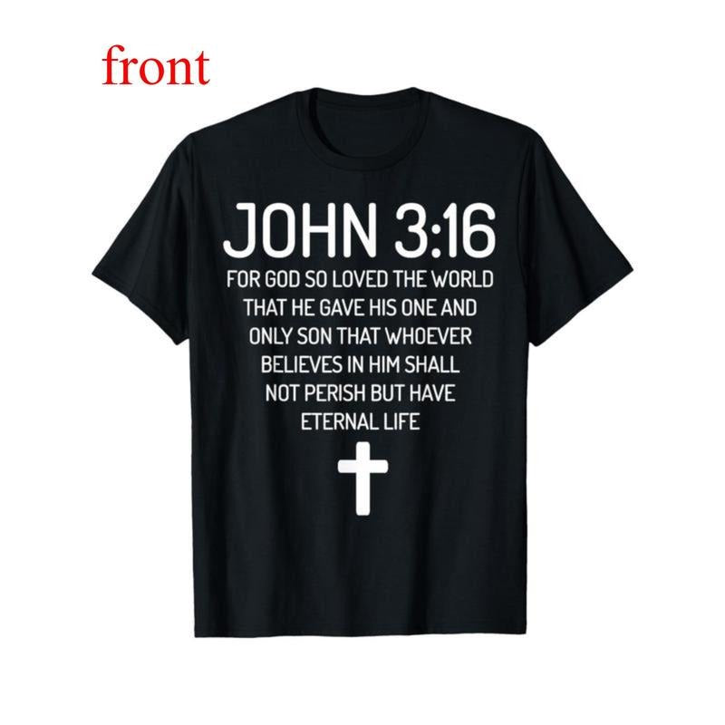 Cotton Short Sleeve  T-Shirt John 3:16 Bible Verse Cotton T-Shirt, Faith-Inspired Crew Neck Tee, Black with White Printed...