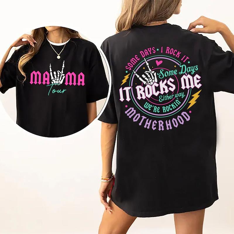 Cotton Short Sleeve  T-Shirt Some Days I Rock It 2 Sides Shirt, Motherhood, Mama Lighting Bold T-shirt, Printed Graphic...