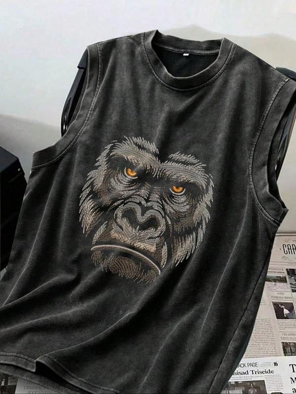 Cotton Vintage Distressed Men's Sleeveless T-Shirt, Casual Fitted Summer Top for Ages 13 to 44, Stylish Round Neck Wear...