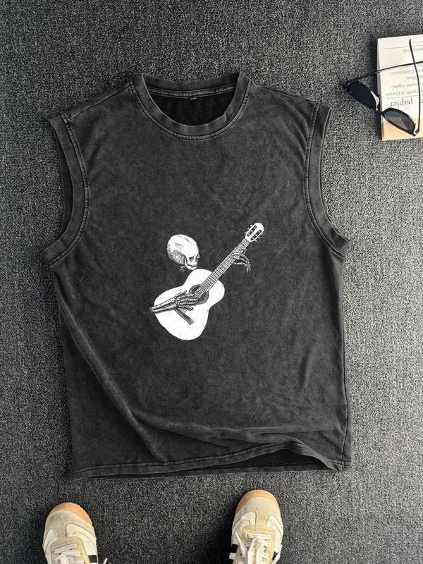 Cotton Vintage Distressed Men's Sleeveless Top, Casual Round Neck Summer Fashion Shirt for Young Adults and Teens,...