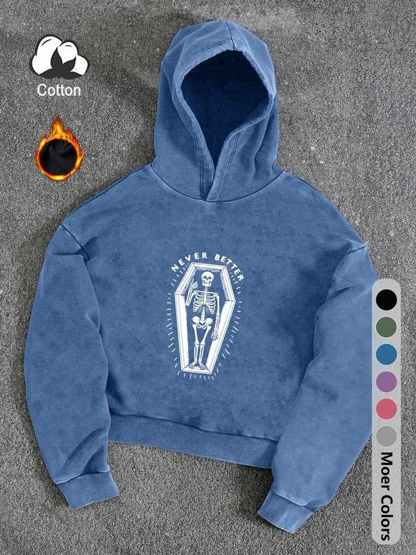 Cotton men's NEVER BETTER street hip-hop Y2K print retro style washed hooded sweatshirt fashionable trend casual men's...