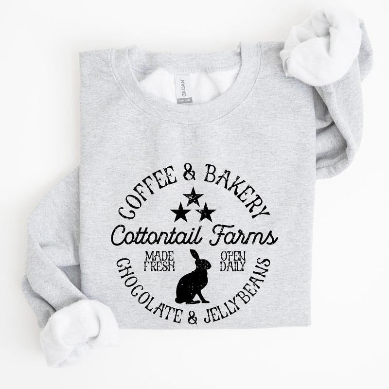 Cottontail Farms, Coffee and Bakery, Retro Sign, Easter Sweatshirt, Women's Crew Neck, Crewneck T-Shirts, Hoodie