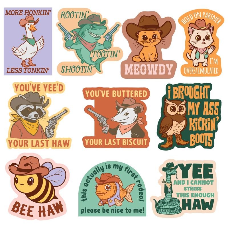 Cowboy Animals Sticker Extra Large Stickers for Adults Funny Adhesives with Memes Funny Stickers with Colorful Graphic...