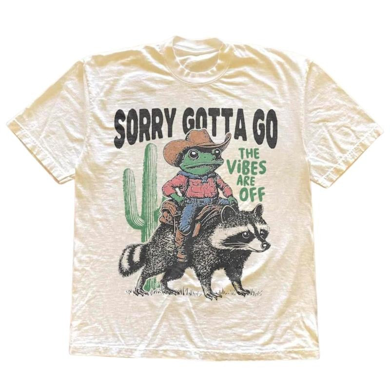 Cowboy Frog Riding Raccoon Shirt, The Vibes Are Off Weird Tee, Vintage Style Western Tee, Sarcastic Wild West Graphic...