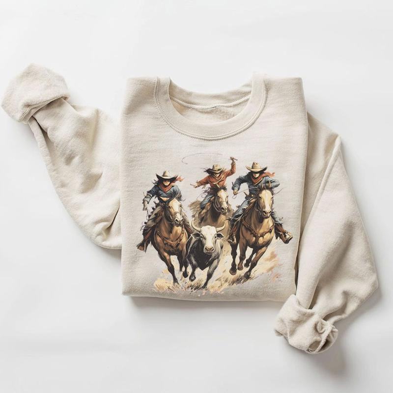Cowboy Riding Horse Sweatshirt, Western Graphic Tee, Vintage Wild West Cowboy Unisex Hoodie | PodTeesHub.com