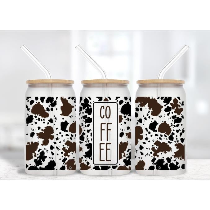 Cowffee Cow print - 16 oz Frosted Glass T-Shirts, Hoodie, Sweatshirt | PodTeesHub.com