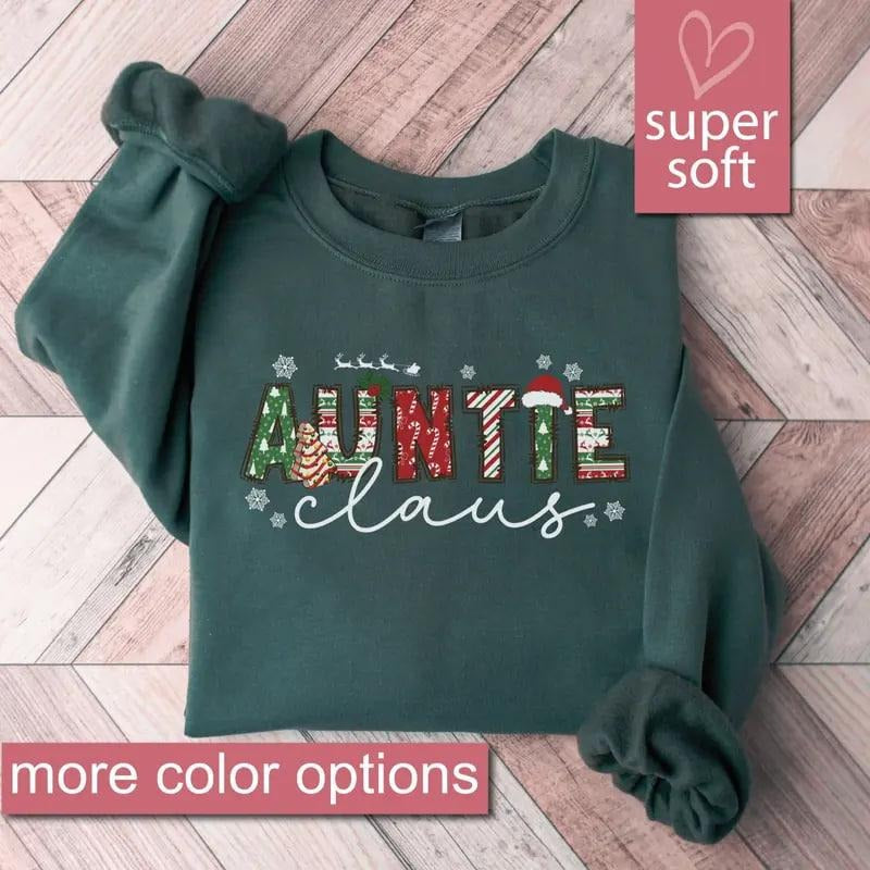 Cozy Auntie Claus sweatshirt, perfect Christmas holiday crewneck for festive family gatherings, fun gift idea for proud...