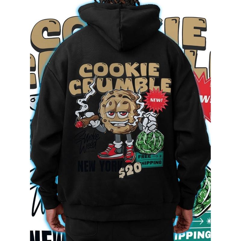 Cozy Comfort Mens Playful Cookie Crumble Graphic Hoodie In Black For Trendy Fall And Winter Streetwear T-Shirts, Sweatshirt