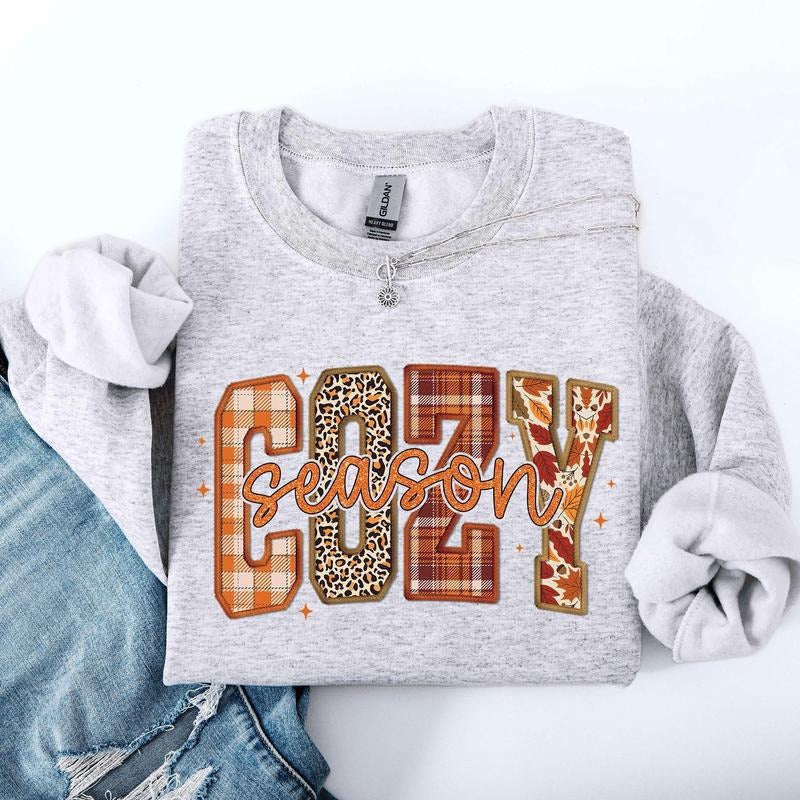 Cozy Season, Patterns, Fall Vibes, Retro Varsity, Autumn, Pumpkin Sweatshirt T-Shirts, Hoodie | PodTeesHub.com