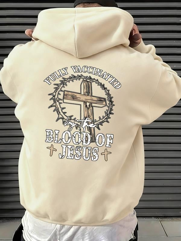 Cream Hoodie with Cross Design, Fitted Style, Spring & Fall Season, Pop Art Pattern, Ideal for Casual Wear T-Shirts,...