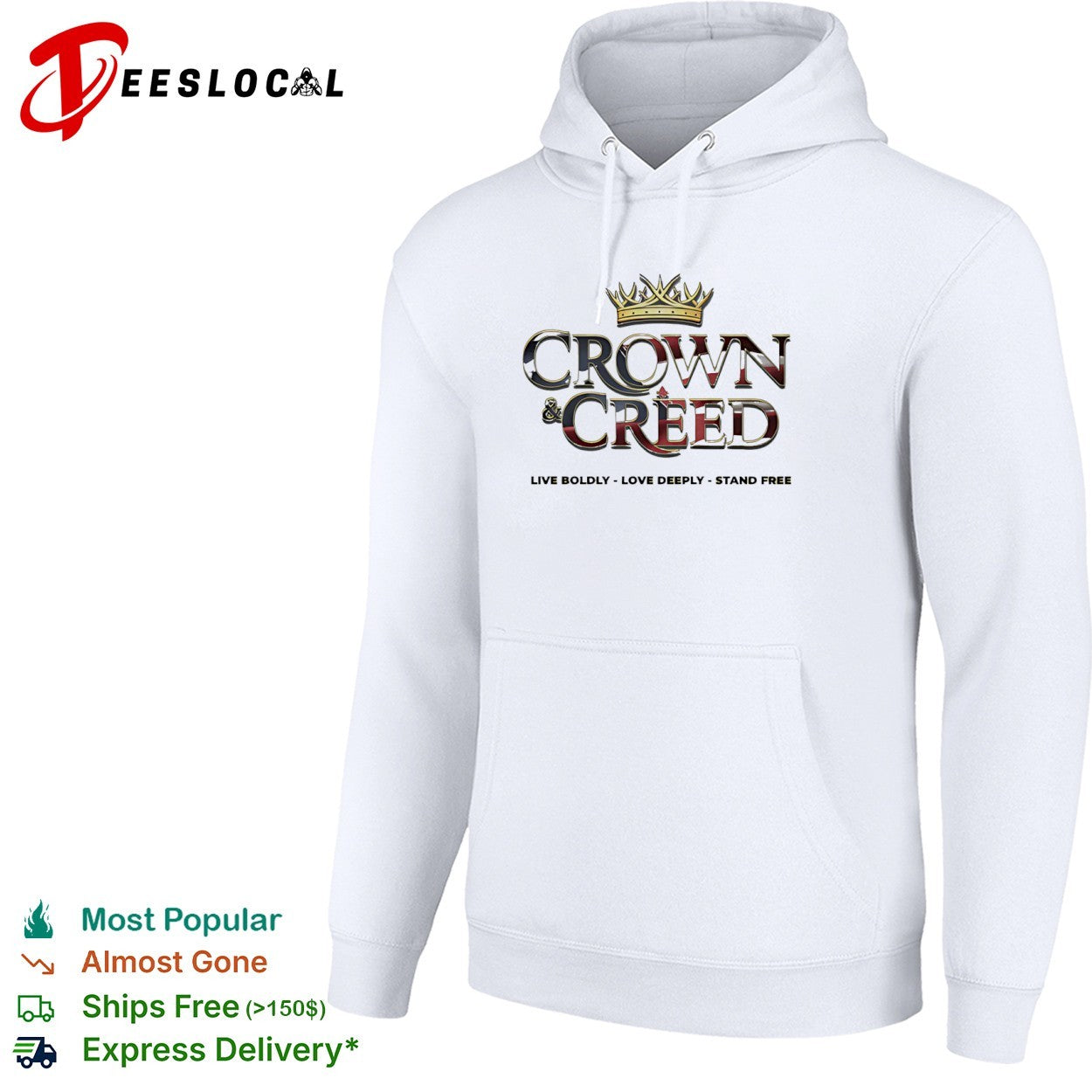 Crown and Creed live boldly love deeply stand free American flag shirt