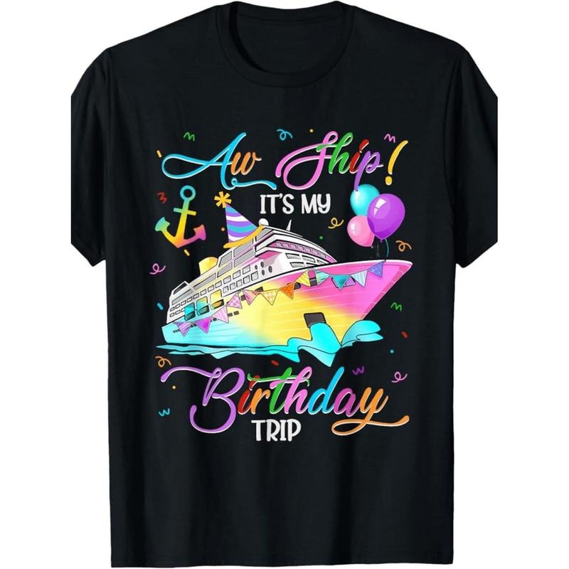 Cruise Ship Graphic T-Shirt 100 Cotton Black Short Sleeve Casual Tee With Vibrant Design For Adults Hoodie, Sweatshirt