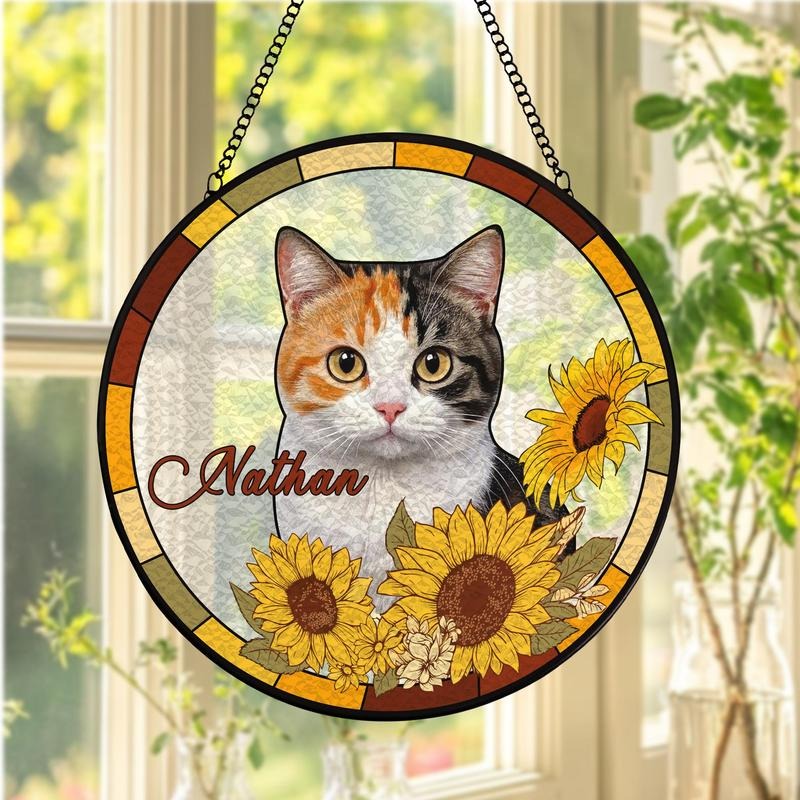 Custom Cat Portrait Stained Glass Suncatcher, Stained Glass Pet Memorial, Custom Cat Portrait