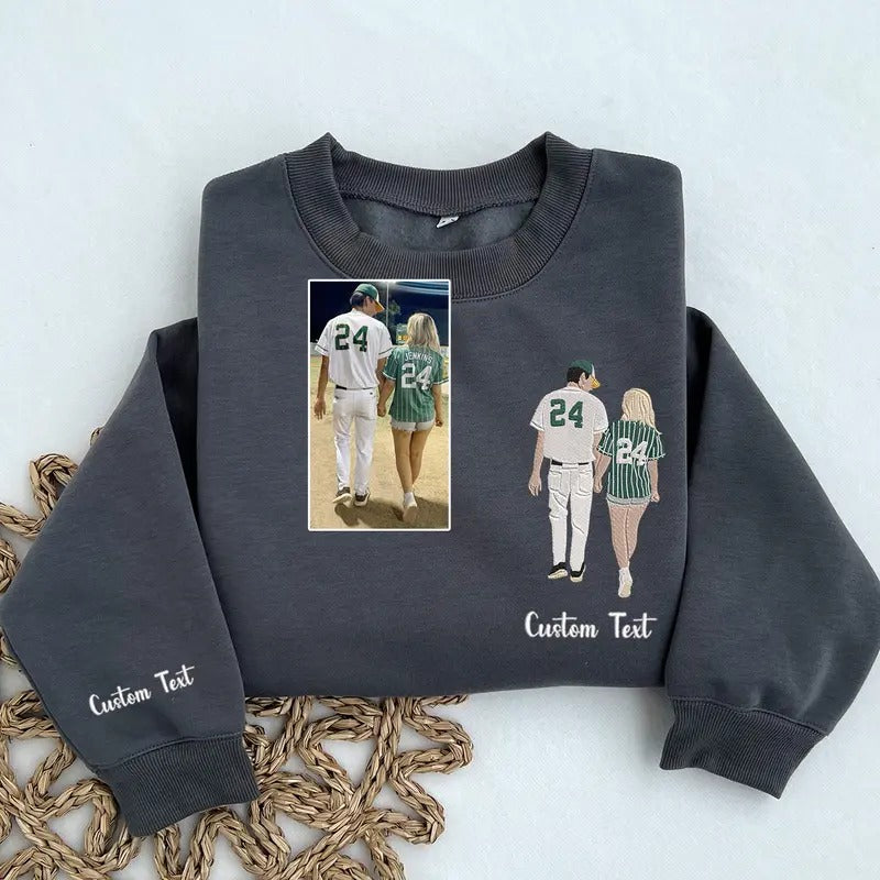 Custom Couple Portrait Embroidered Sweatshirt, Custom Couple Portraits, Personalized Gift, Custom Gift, Aniversary Year...