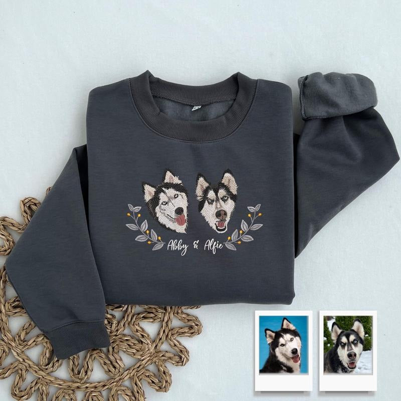 Custom Dog Face Embroidered Sweatshirt Personalized Pet Memorial Gift for Dog Owner Unisex Heavy Blend Crewneck...