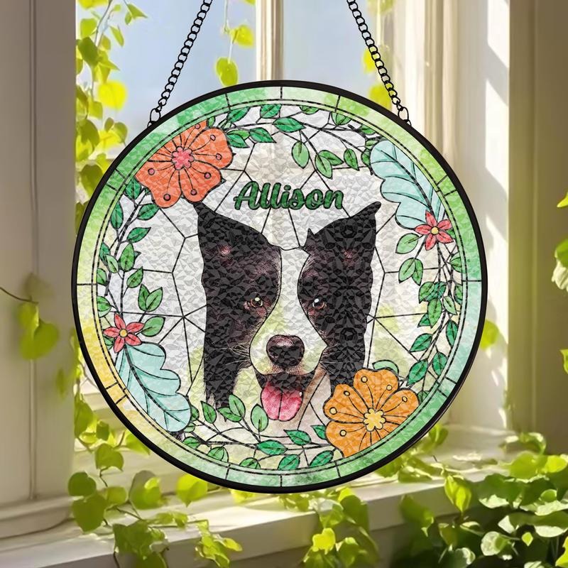 Custom Dog Portrait Stained Glass Suncatcher, Pet Memorial Stained Glass Photo Suncatcher, Dog Memorial Gift, Sympathy...