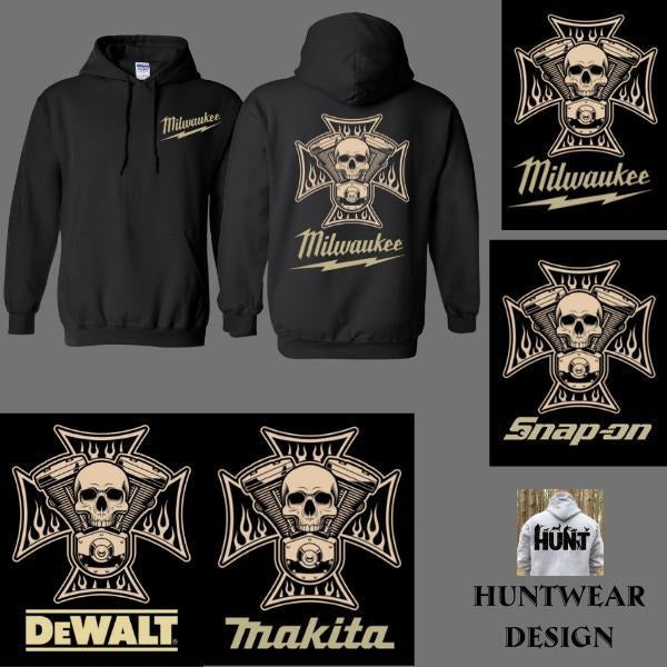 Custom Mechanic Skull Cross Hoodie Vintage Tools Graphic Pullover Garage Hoodie for Car & Bike Enthusiasts by Huntwear...