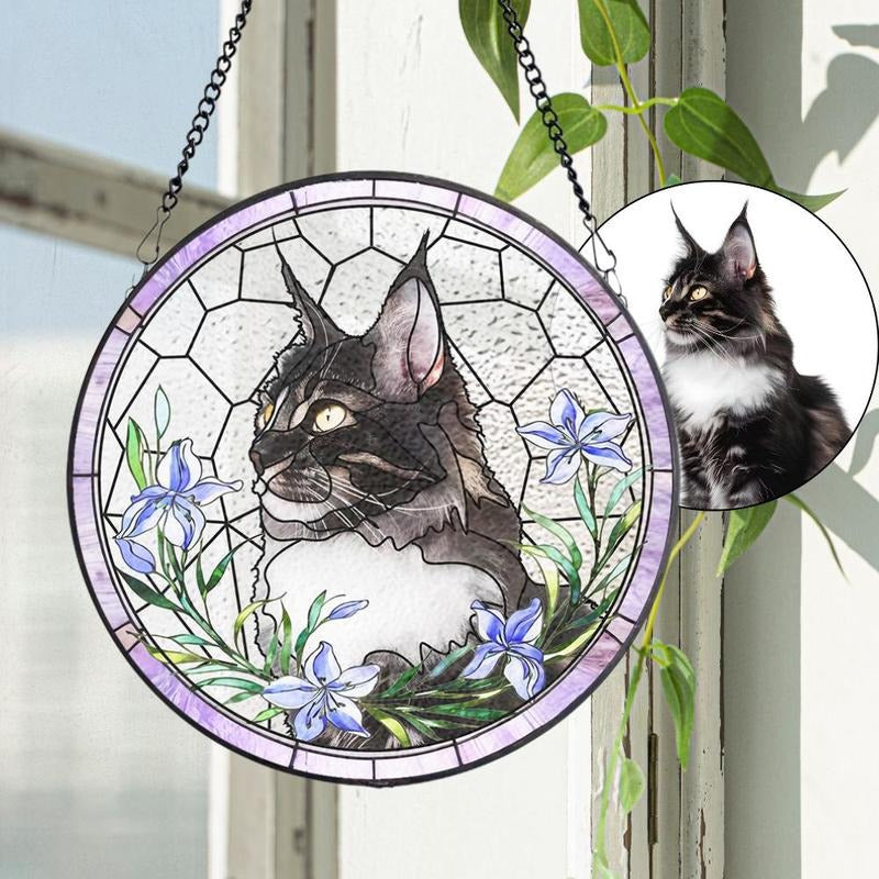 Custom Pet Portrait Stained Glass Suncatcher, Stained Glass cat Memorial, Custom cat Portrait