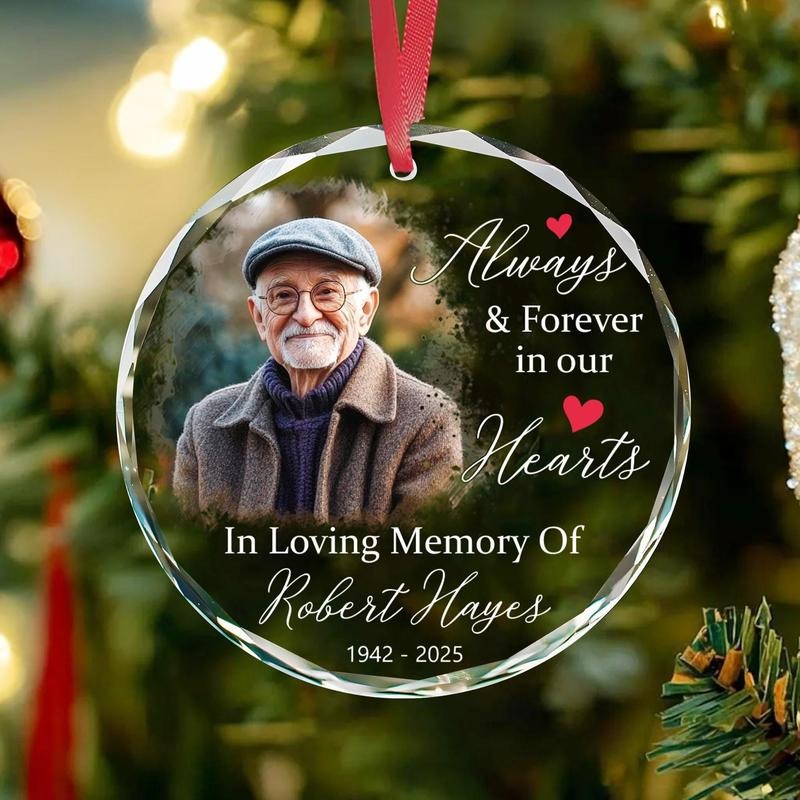 Custom Photo Memorial Glass Ornament, Dad Remembrance Christmas Ornament, Memorial Grandpa Ornament, Loss of Father Gift...
