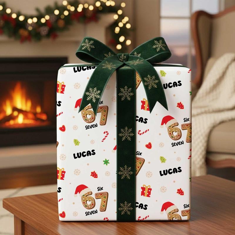 Custom Six Seven Christmas Wrapping Paper, Funny 67 Meme Gift Wrap for Birthdays, Holiday Wrapping Roll, Trendy Gift Wrap...