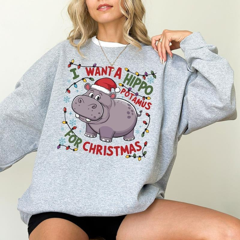 Cute A Hippopotamus For Christmas Shirt, Hippopotamus Christmas Lights Shirts, I Want  A Hippo Potamus For Christmas...