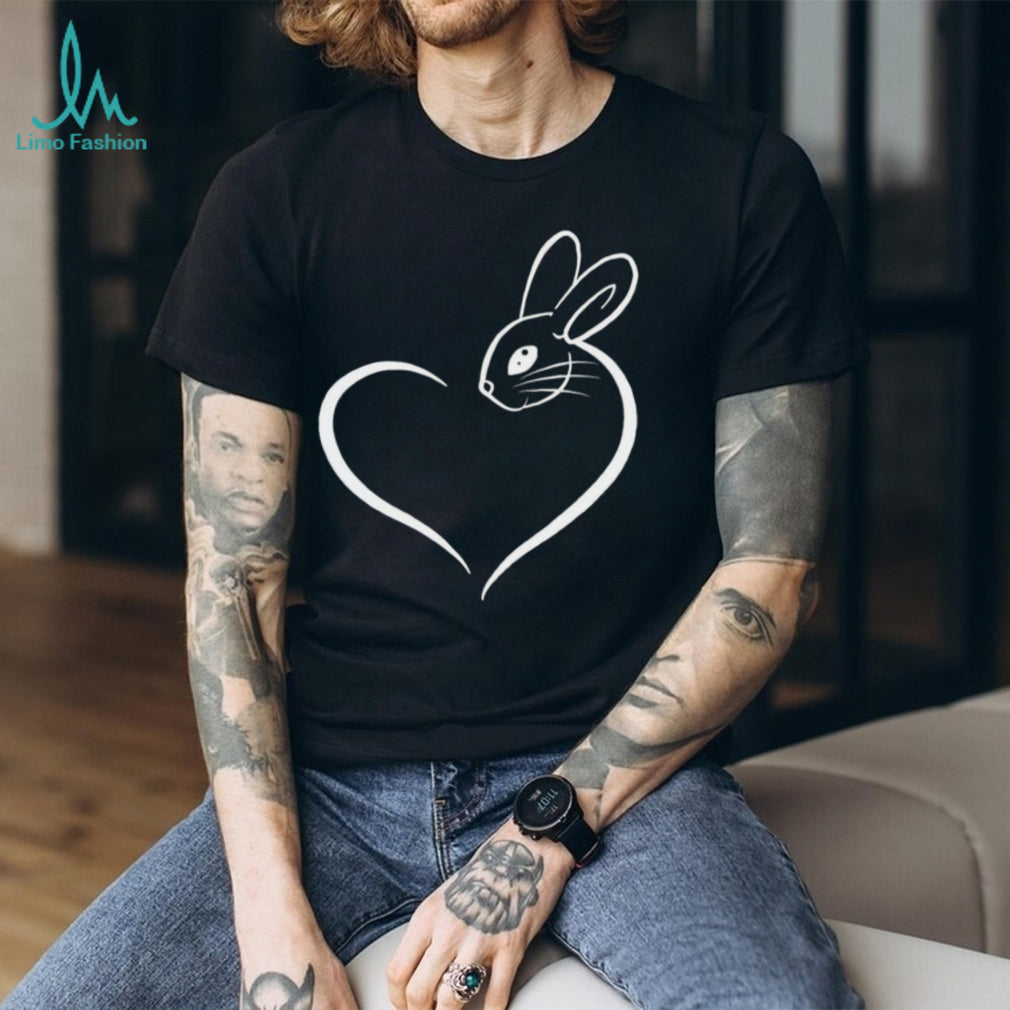 Cute Bunny Rabbit Heart Outline Minimalist Animal Shirt