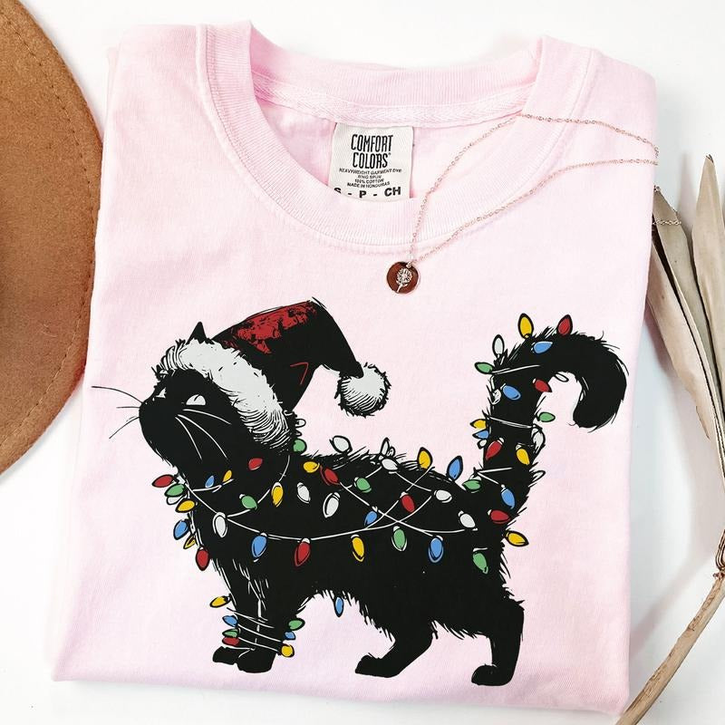 Cute Cat Christmas Shirt, Cat Mom Christmas Gift, Women's Holiday Shirt, Funny Christmas Cat Shirt, Cat Lover Christmas...