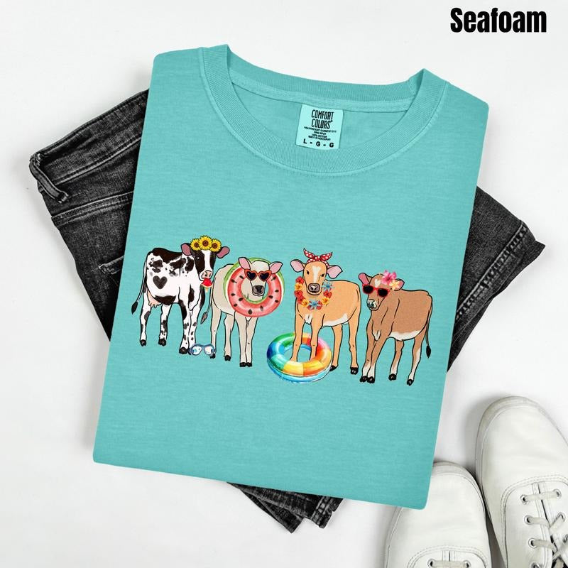 Cute Cow Pool Party Comfort Colors T-Shirt 'NLB' Hoodie, Sweatshirt | PodTeesHub.com