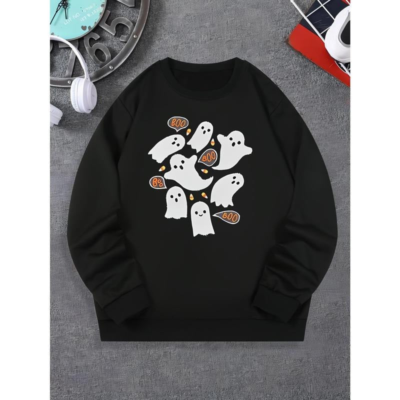 Cute Ghosts Print Men's Pullover Round Neck Long Sleeve Sweatshirt Pattern Loose Casual Top For Autumn Winter Men's...