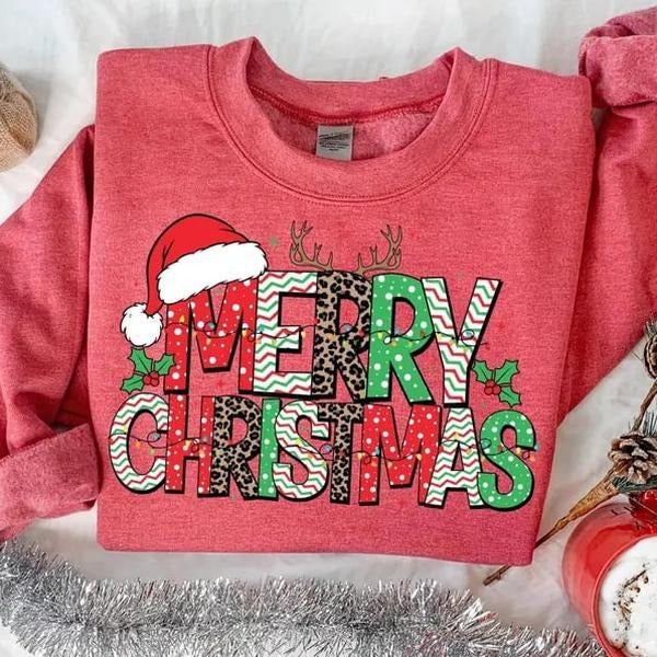 Cute Merry Christmas sweatshirt for women, festive holiday sweater, perfect for family Xmas parties or cozy pajama tops,...