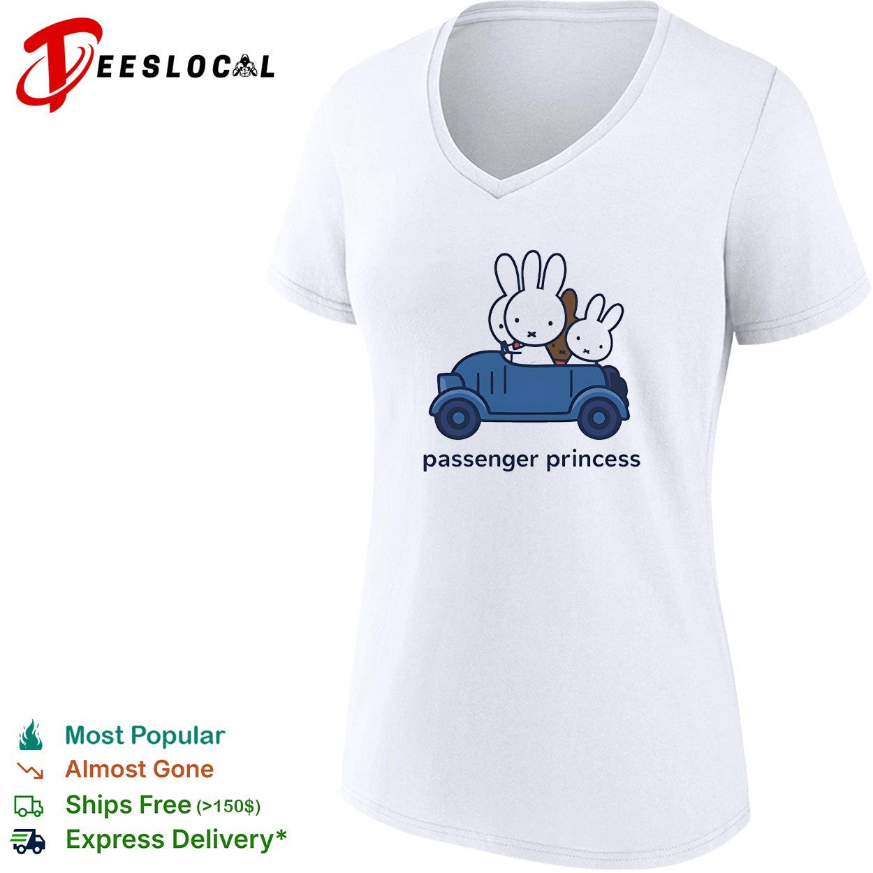Cute Rabbit driving blue car Miffy Passenger Princess Bunny shirt