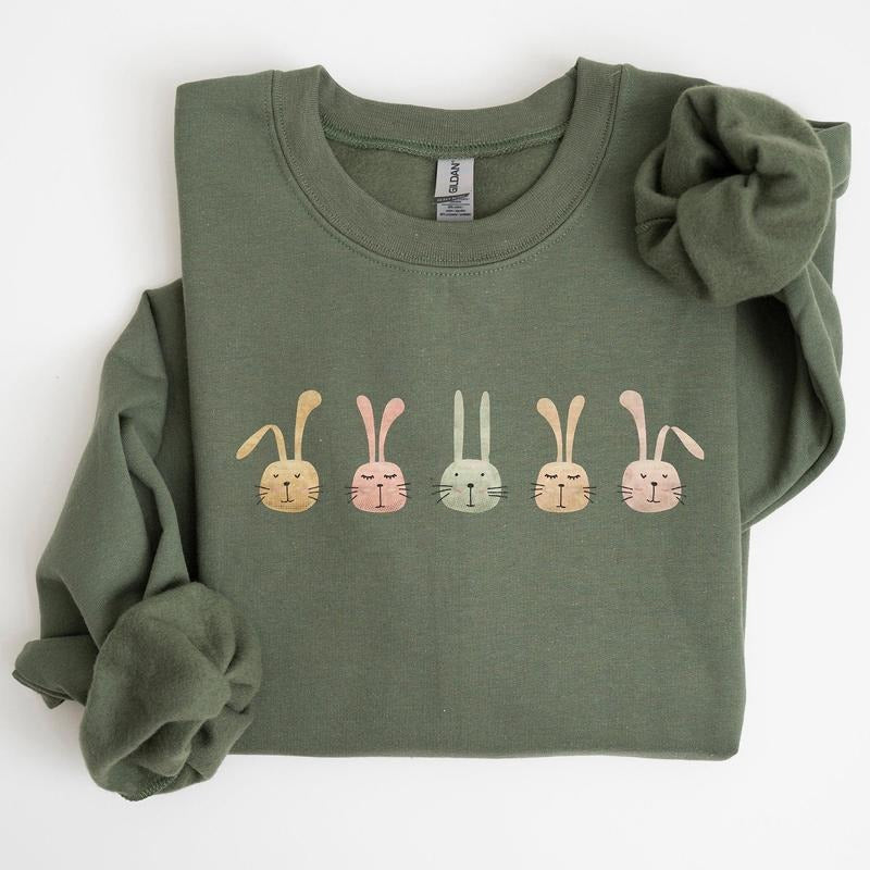 Cute Rabbits In A Row, Easter Bunny Sweatshirt, Women's Crew Neck, Crewneck T-Shirts, Hoodie | PodTeesHub.com
