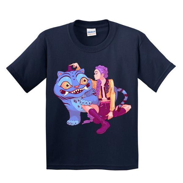 Cute Rumi Demon Hunter Graphic T-shirt, Derpy the Tiger And Bird x Rumi Demon Hunter Youth Shirt, Saja Boys Huntrix...