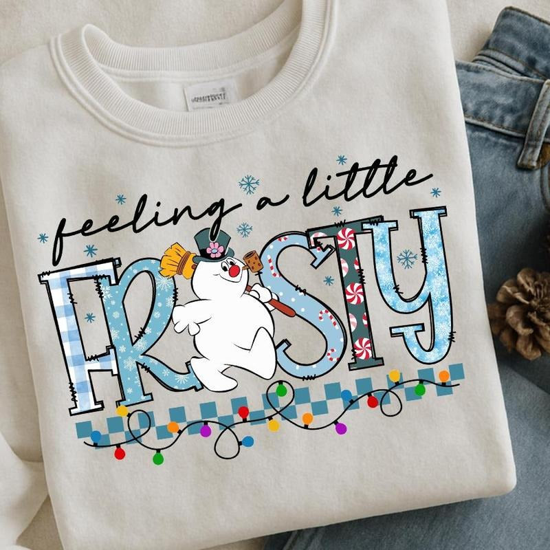 Cute Snowman Feelin' a Little Frosty Christmas Sweatshirt, Trendy Christmas Season Graphic Design Unisex Sweater for...
