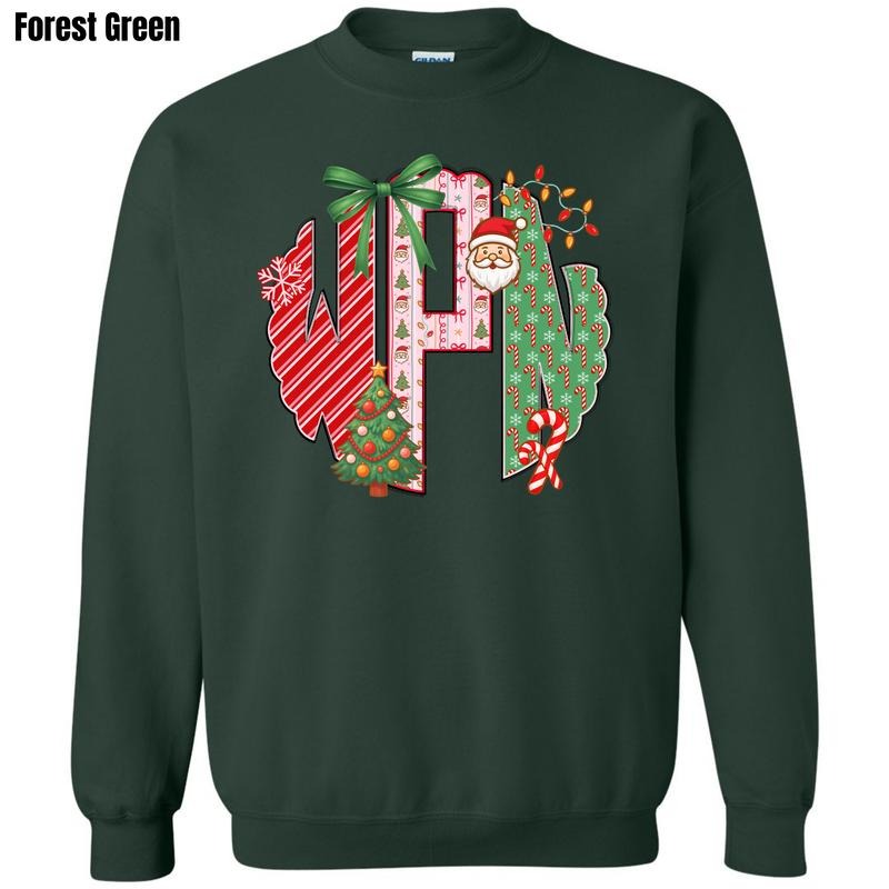 Cute + Colorful Christmas Monogram Sweatshirt 'NLB' T-Shirts, Hoodie | PodTeesHub.com