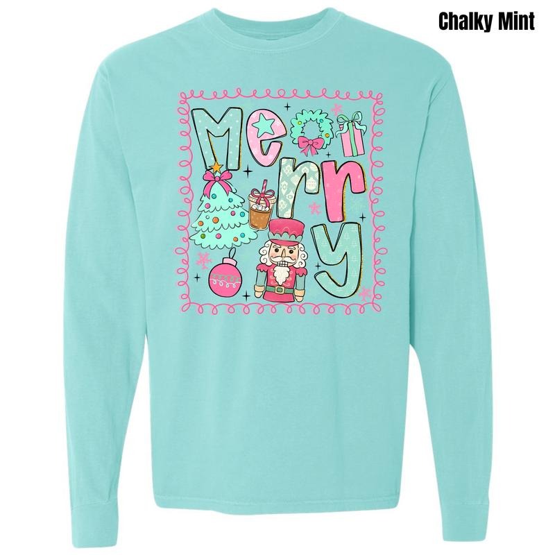 Cutesy Merry Scene Comfort Colors Long Sleeve T-Shirt 'NLB' Hoodie, Sweatshirt | PodTeesHub.com