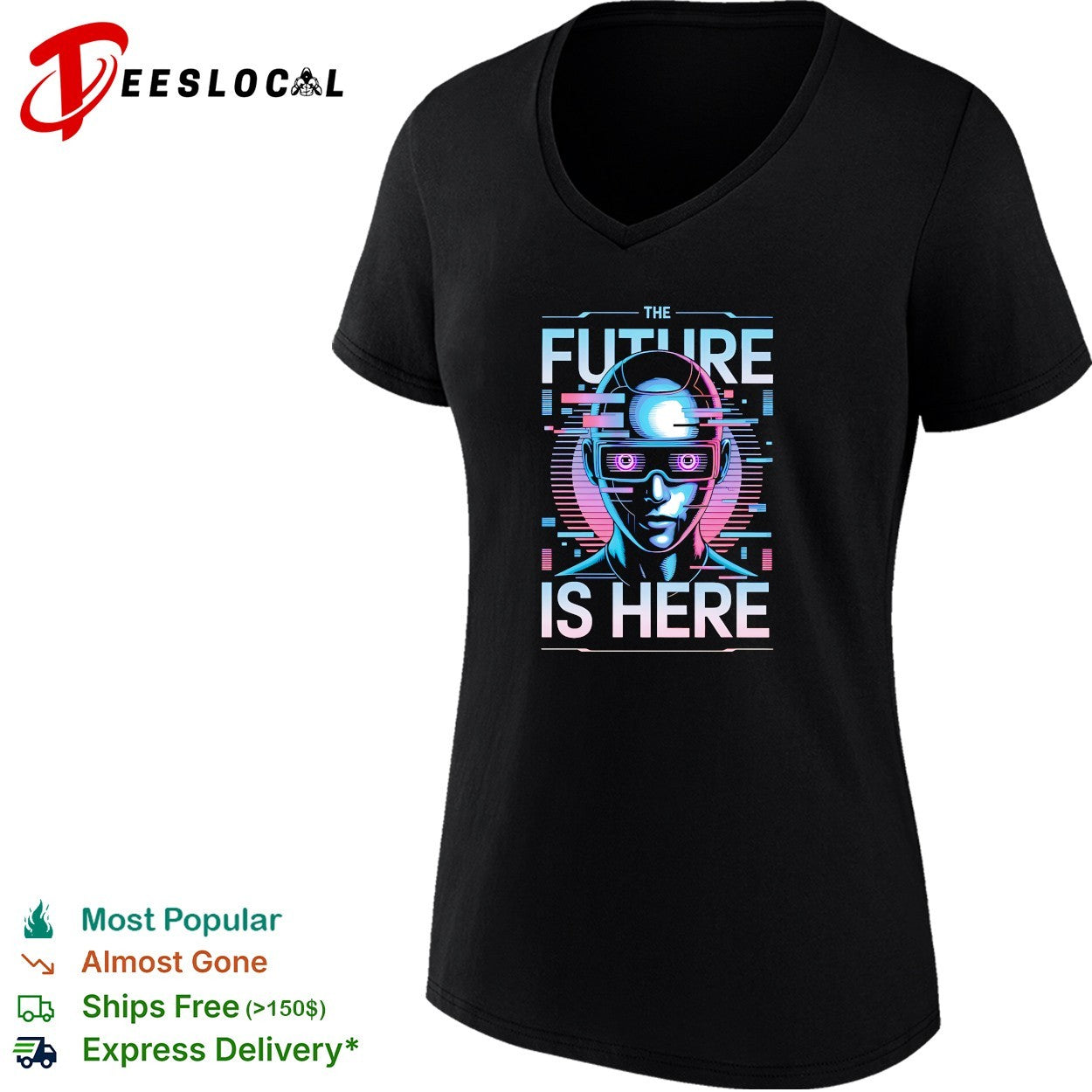 Cyberpunk android wearing VR goggles the future is here shirt