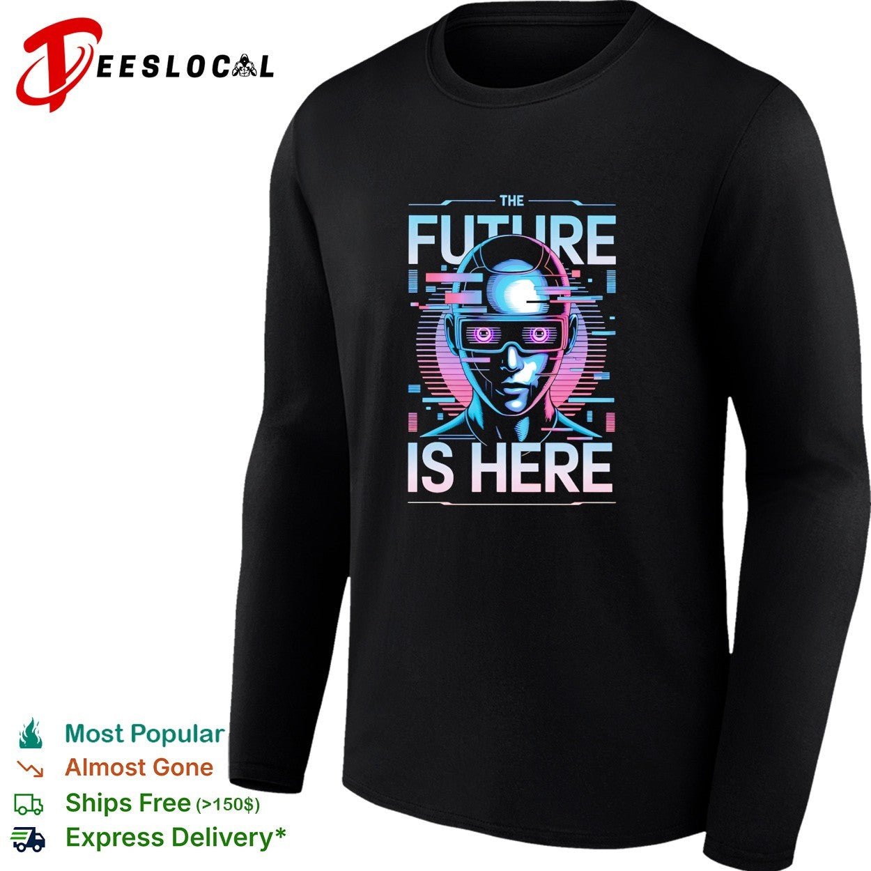 Cyberpunk android wearing VR goggles the future is here shirt