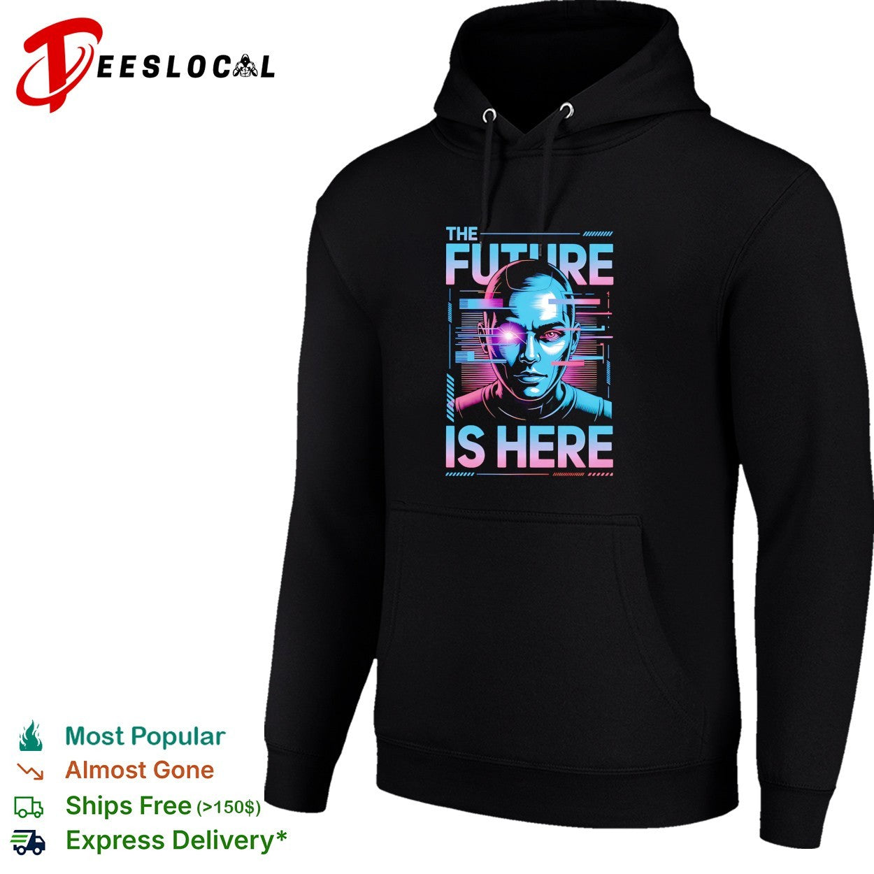 Cyborg glowing eye the future is here synthwave portrait shirt