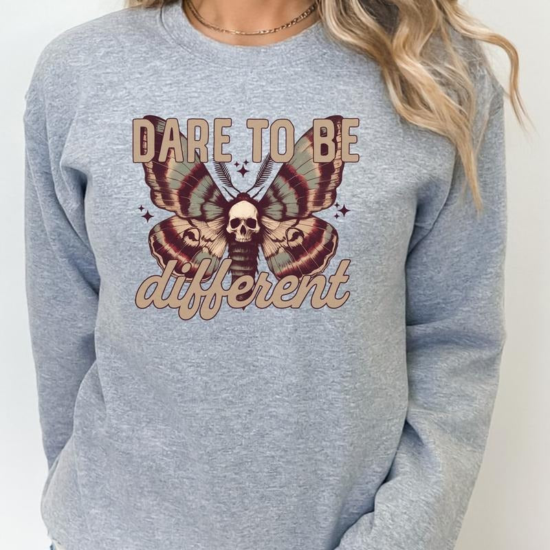 DARE TO BE DIFFERENT Graphic Tees Athletic Grey Fitted Long Sleeve Crewneck Hoodie Grunge Alt Aesthetic Edgy Streetwear...