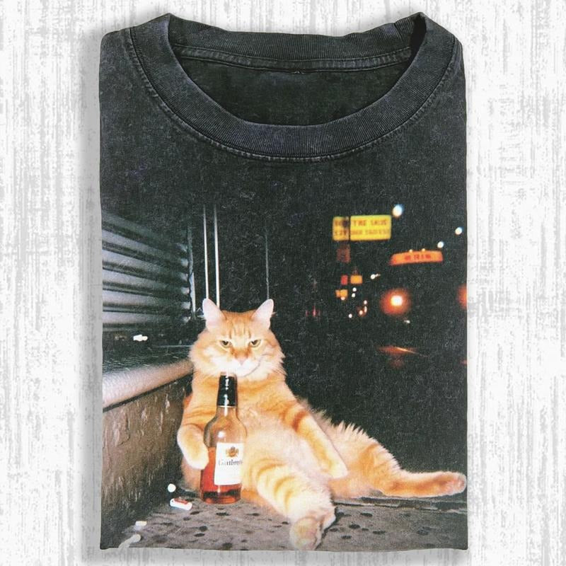 DRINKING CAT T- SHIRTS, Vintage Graphics Cat Comfort Colors Tee, Womenswear Menswear, Gift for Women & Men, Unisex Tee,...